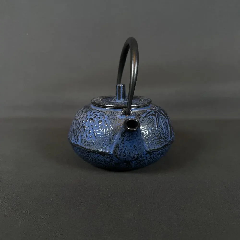 Japanese blue Cast Iron Teapot Black Bamboo Design Heavy